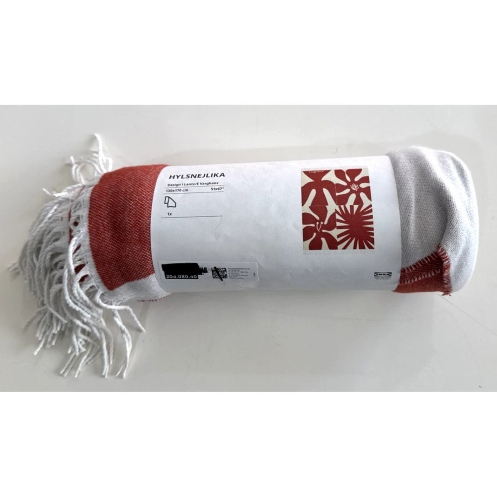 Ikea HYLSNEJLIKA throw blanket orange/floral pattern 51" x 67" New 206.080.40